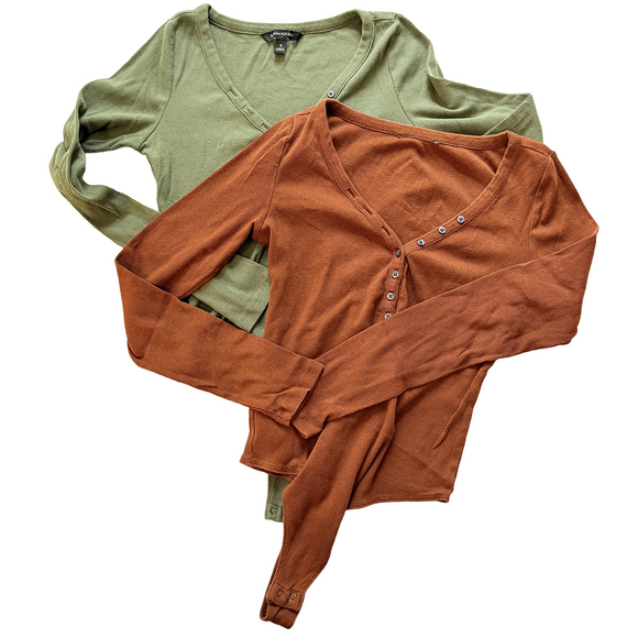 Banana Republic Tops - Banana Republic Ribbed Bodysuit V-neck Henley Bundle long sleeve tops in Orange